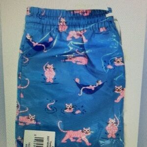 Kids Swim Trunks with Pink Cat Print